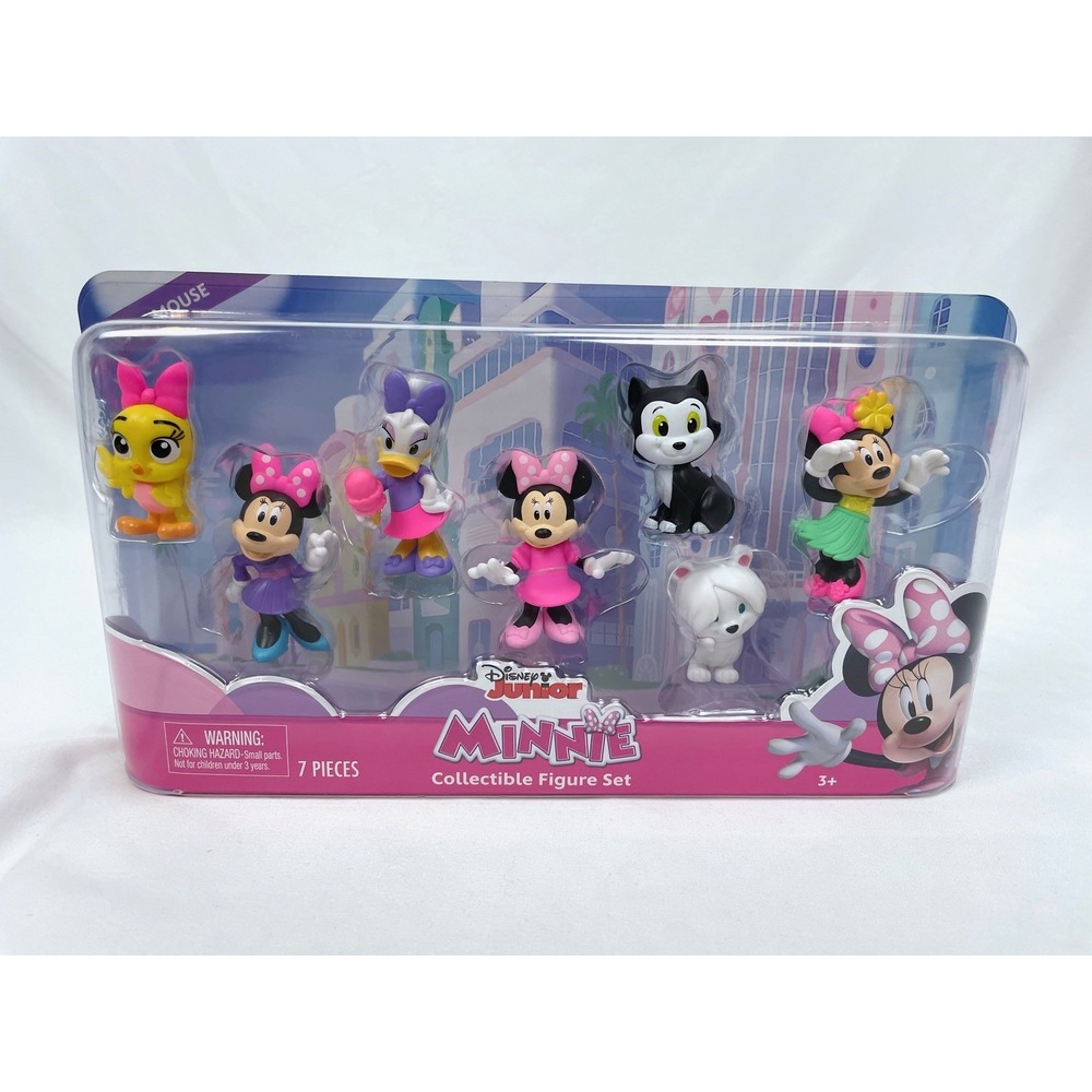 New Disney Minnie Mouse Collectible 7 Figure Set Daisy Figaro Snowpuff